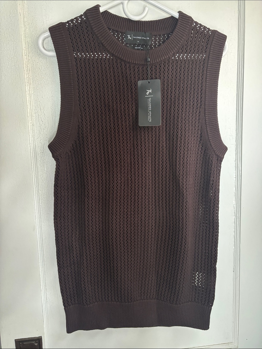 John Varvatos Sleeveless Openwork Knit Tank - Deep Brown